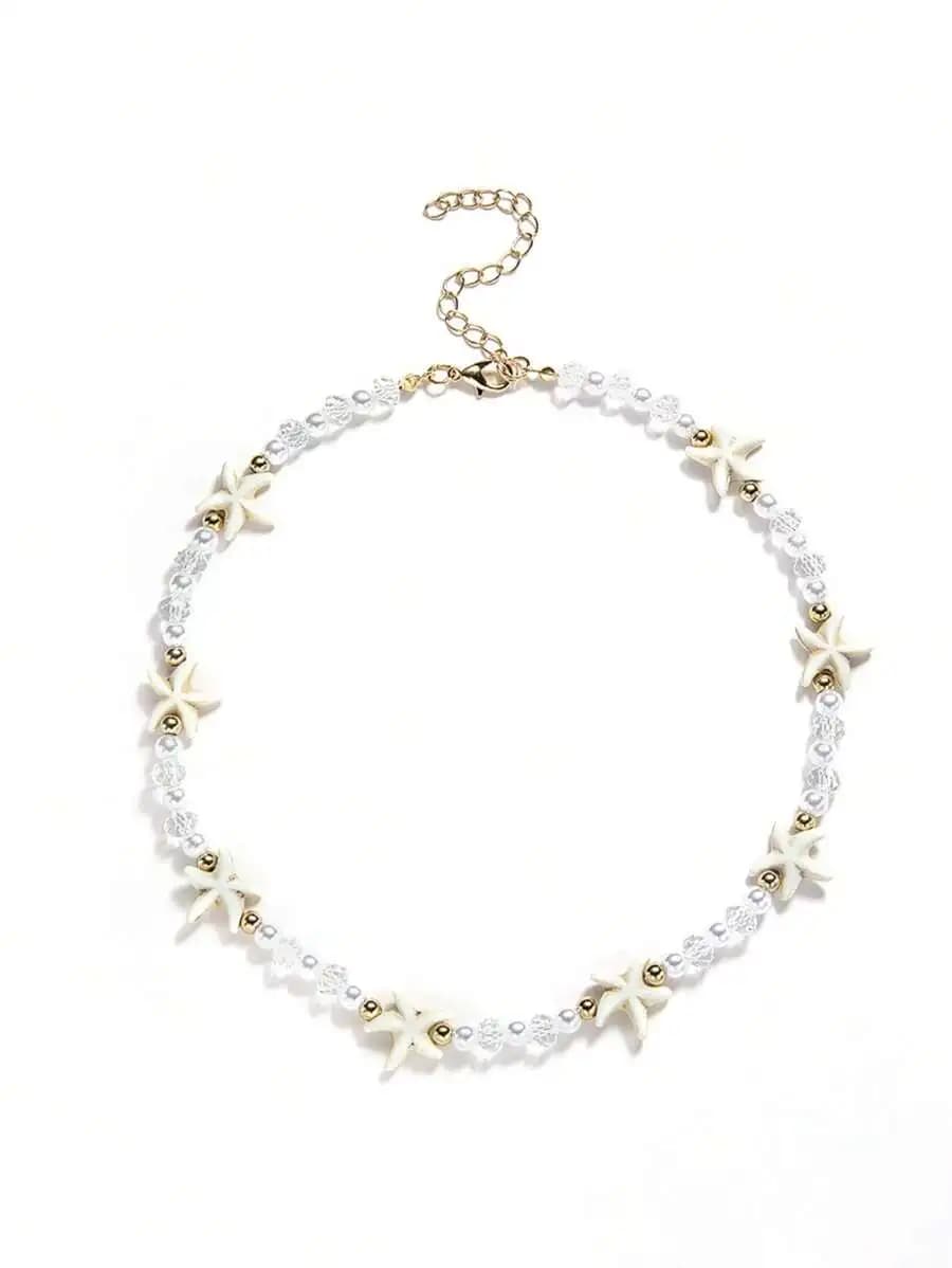 Starfish And Faux Pearl Beaded Choker Necklace For Women