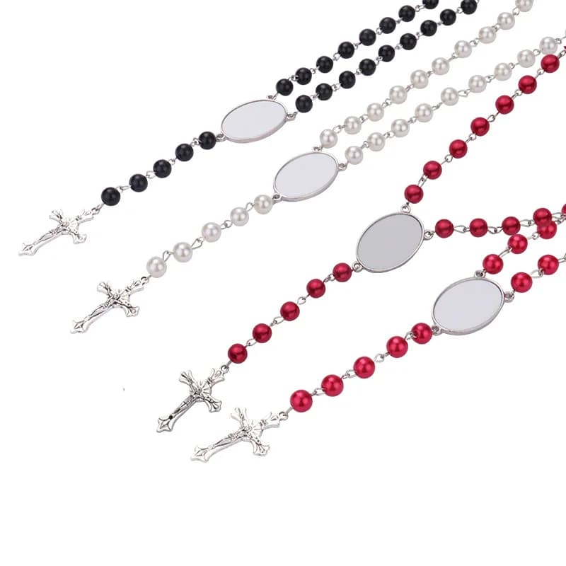 Collana con rosario vuoto a sublimazione collana con ciondoli transfrontalieri collana con gioielli in bianco a sublimazione per il nome della foto di stampa fai da te