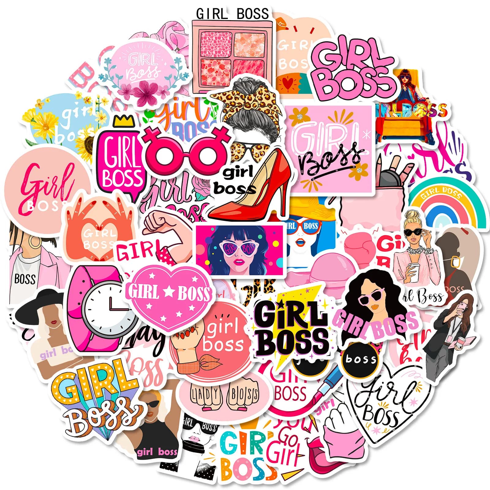50pcs Cute Girl Boss Stickers for Laptop Water Bottles, Cool Inspirational Quotes Waterproof Vinyl Decals for Phone Case