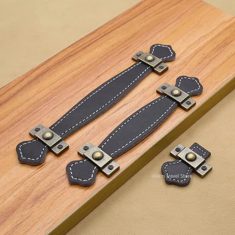 1 pz maniglia in pelle maniglie per borse pomello per porta del cassetto marrone nero maniglia per mobili decorazione hardware comò per armadio in lega di zinco