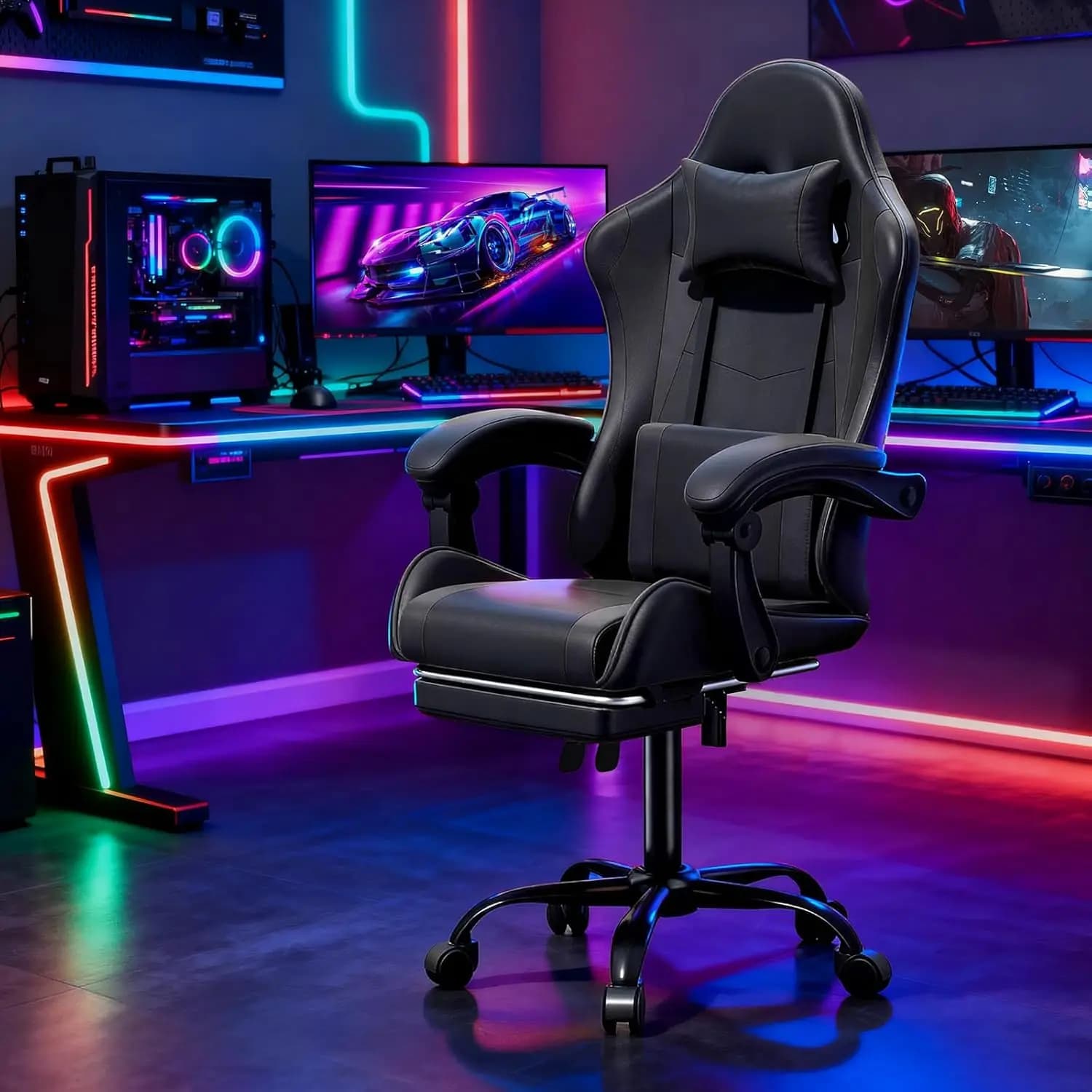 Sedia da Gaming per Adulti, Sedia Ergonomica da Computer con Braccioli Collegati, Sedia da Gamer Regolabile in Altezza con Poggiapiedi e Poggiatesta
