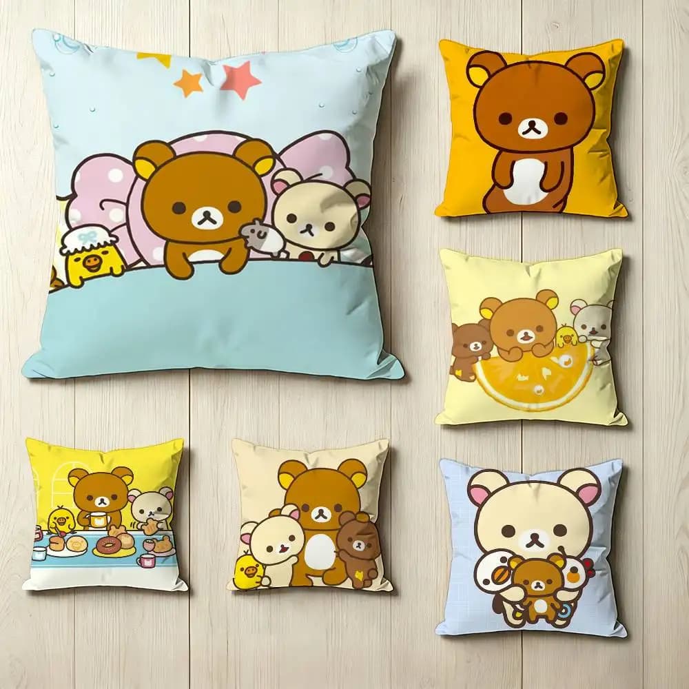 R-Rilakkuma-a Bear Cute Pillow Case Square Double-Sided Sofa Cushion Cover Bedroom Bedside Pillow