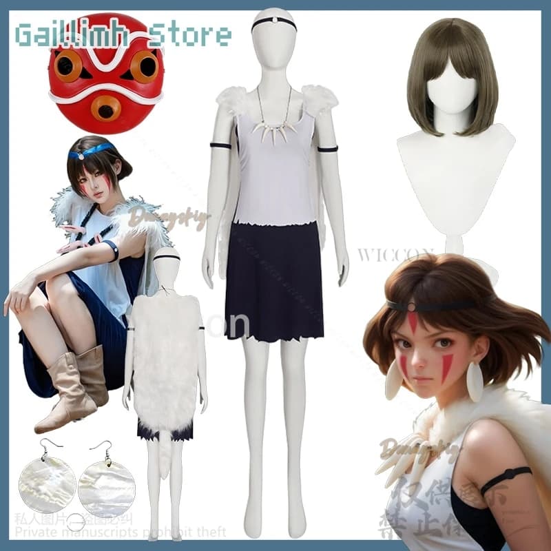 Lupo Ragazze Cosplay Anime Principessa Costume Peluche Mantello Dente Collane Savages Uniforme Vestito Parrucche Maschere 3D Vintage Halloween Cos