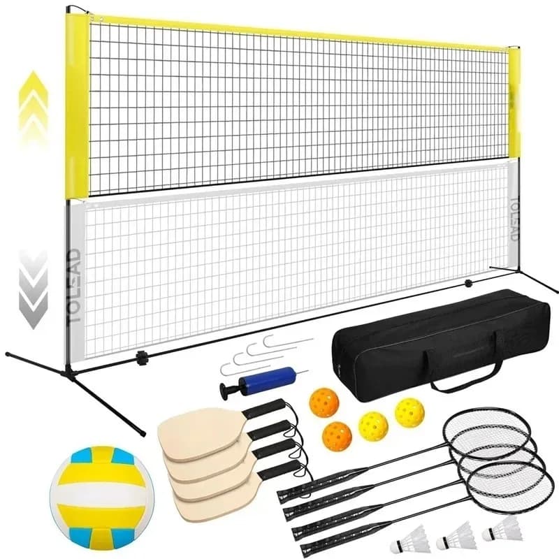 Kimchi set and badminton nets, set of portable backyard volleyball nets, outdoor sports game set, badminton racket.