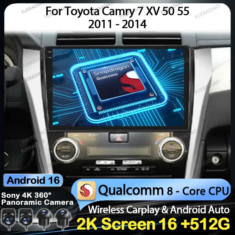 Android 15 Autoradio Per Toyota Camry 7 XV 50 55 2011 - 2014 BT 4G WIFI QLED GPS NAVI 2DIN Multimedia Stereo Video Player LTE 5G