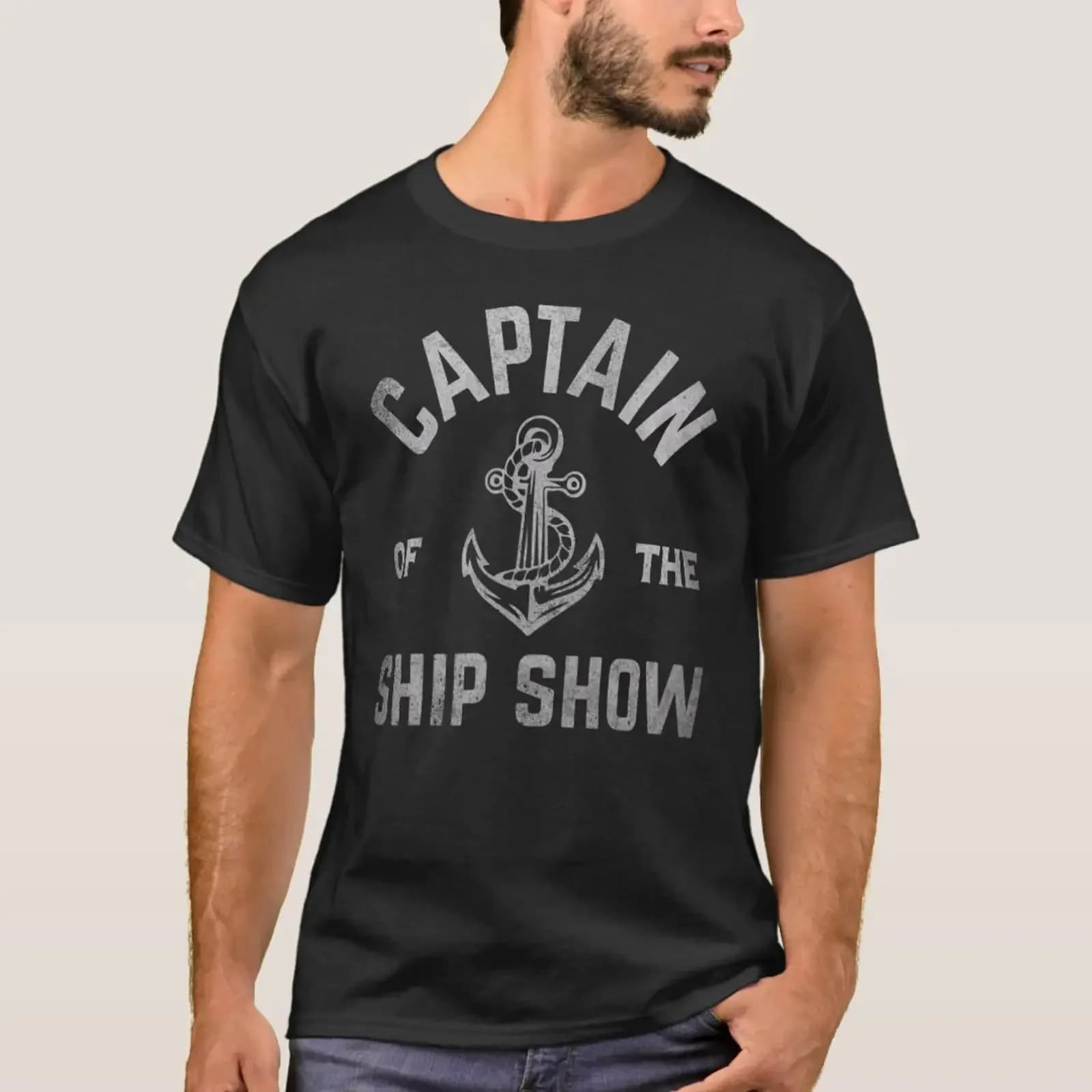 Captain Of The Ship Show Boat Anchor T Shirt vintage Washed fashion Casual Top For Everyday Wear Stylish Stretched Soft