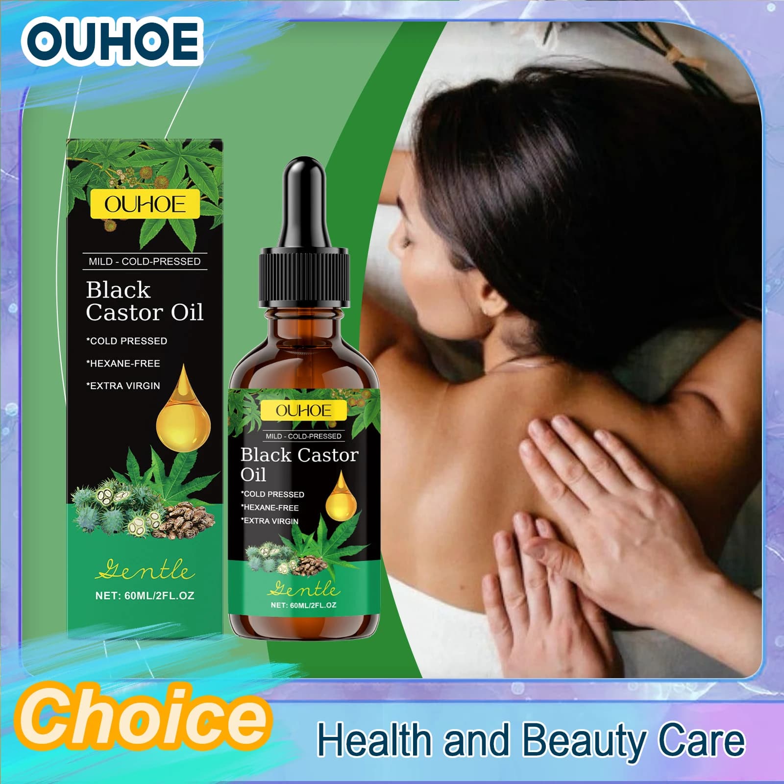Olio di ricino nero pressato a freddo Schiarente Linee sottili Idratante Nutrire il cuoio capelluto Ringiovanimento del viso Massaggio Crescita dei capelli Cura della pelle