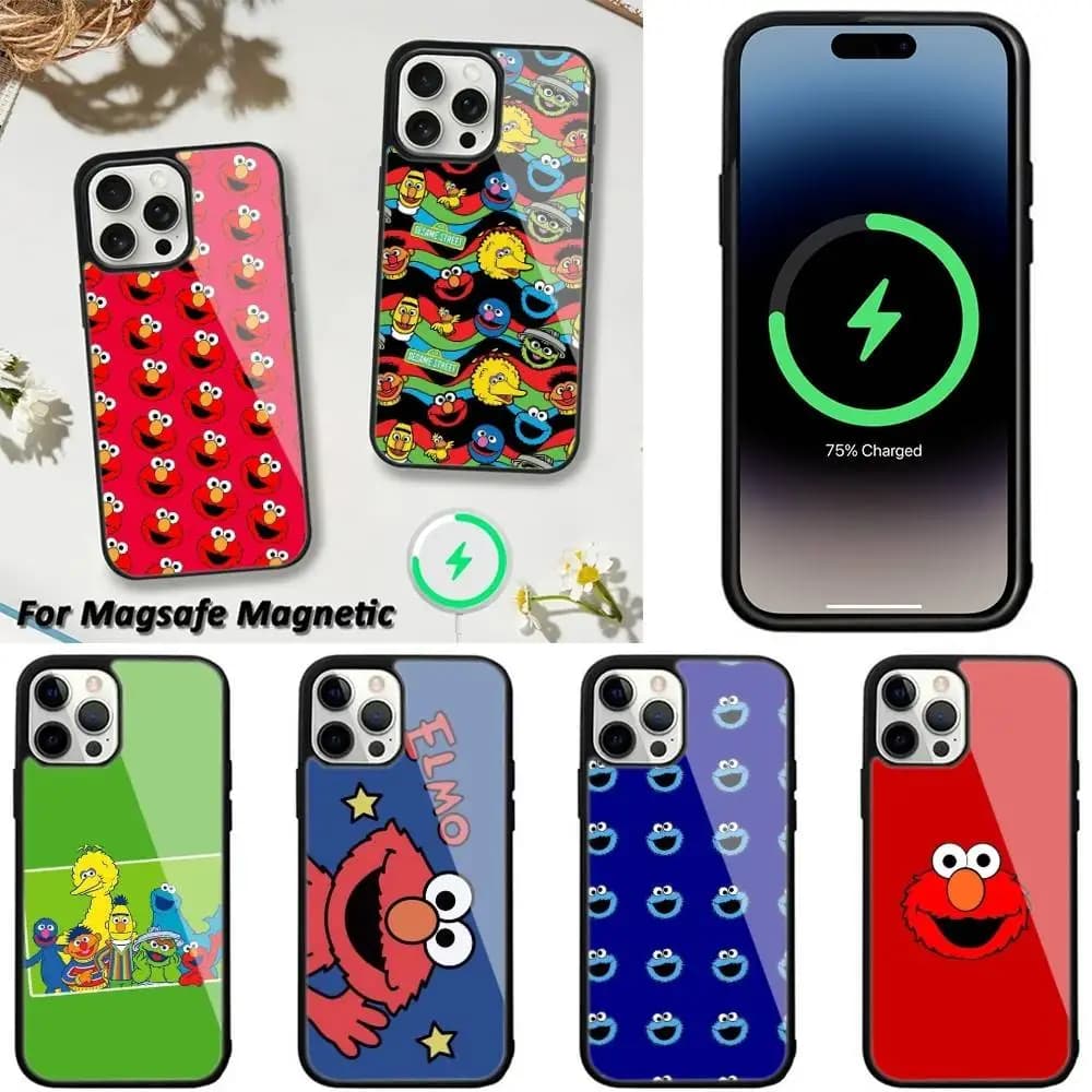 Custodia per telefono S-Sesame-Streets per iPhone 16,15,14,13,12,11,Plus,Pro,Max,Mini Magsafe Ricarica wireless magnetica