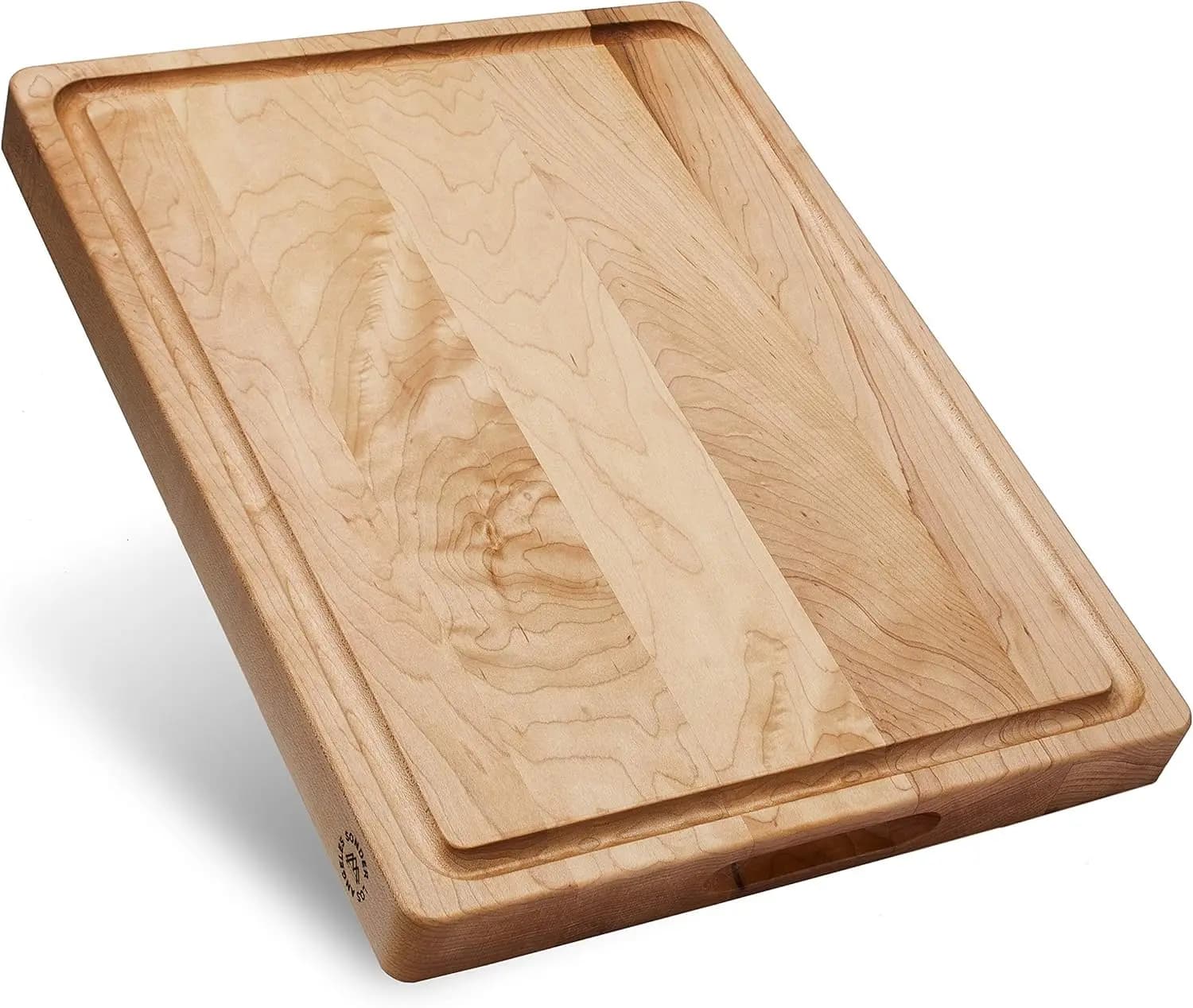 Hard Maple Wood Cutting Board, 17x13x1.5 in | Made in USA, Non-Toxic, Edge Grain, Juice Groove & Crackerwell for Charcuterie & Meal Prep, Built-in Handles, Gift Box, 8 lbs
