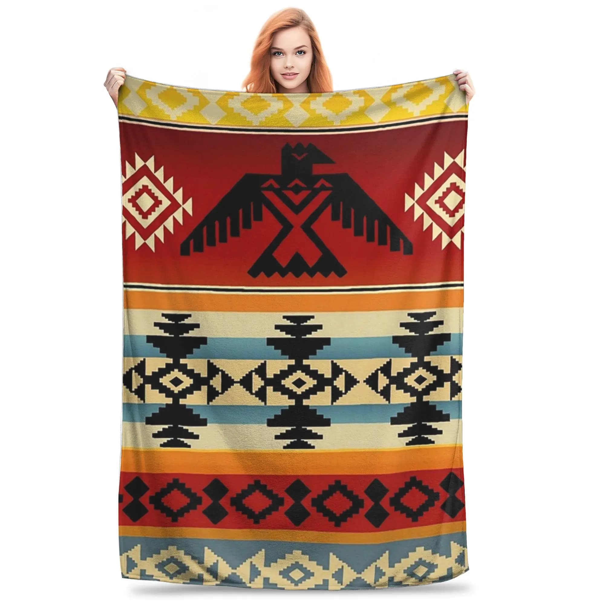 Coperta con motivo nativo americano Thunderbird, morbida e calda coperta in flanella, peluche per letto, soggiorno, picnic, viaggio, casa, divano
