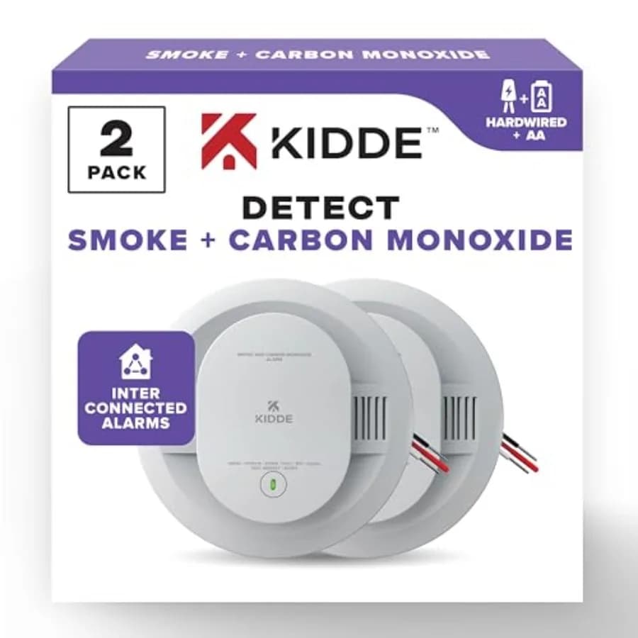 Rilevatore di Fumo e Monossido di Carbonio Cablato con Batteria AA di Backup, Allarme Antifumo Interconnesso, Indicatori Luminosi LED, Confezione da 2
