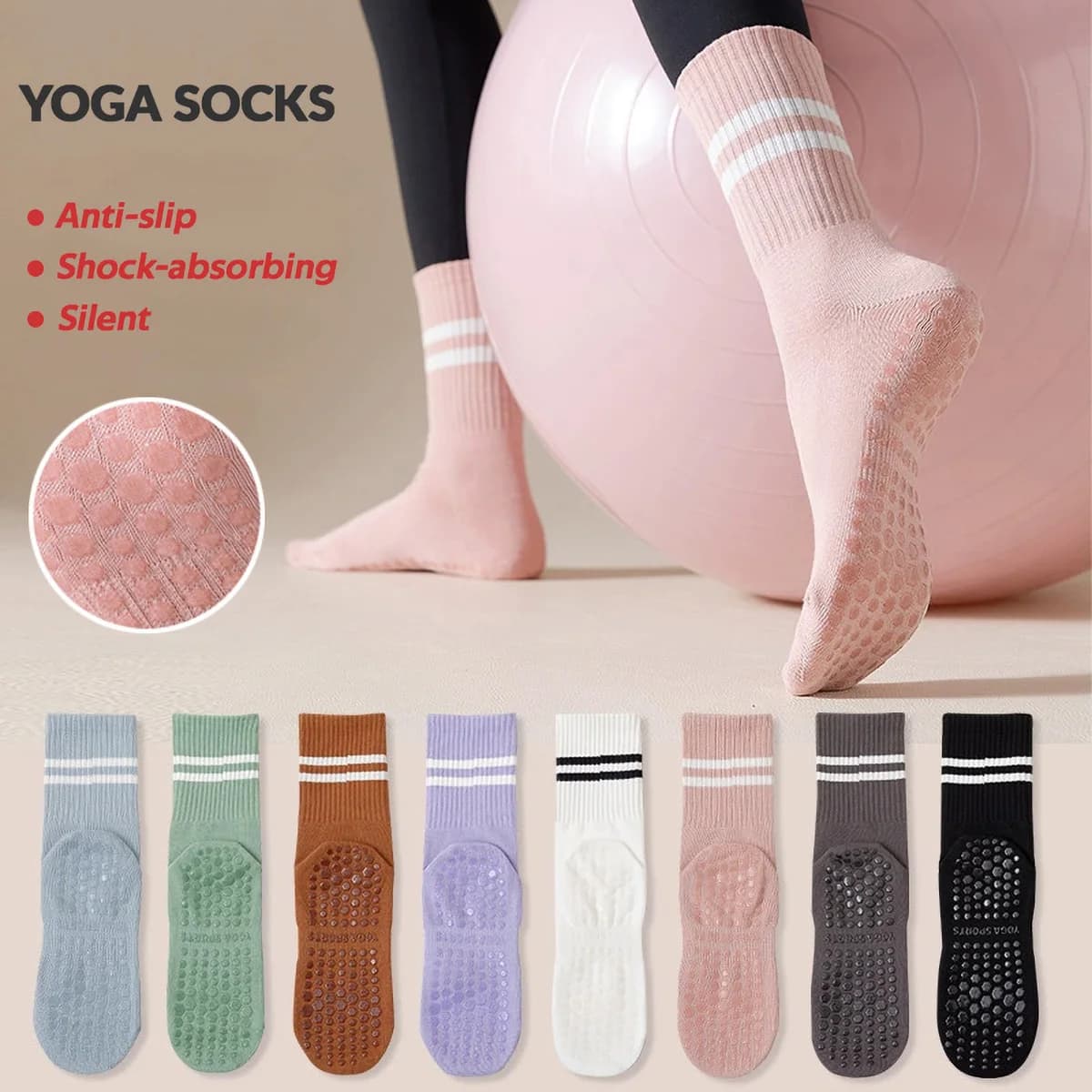 3 pairs of long yoga socks with grip for women, non-slip socks, non-slip socks for pilates, bars, dance, yoga