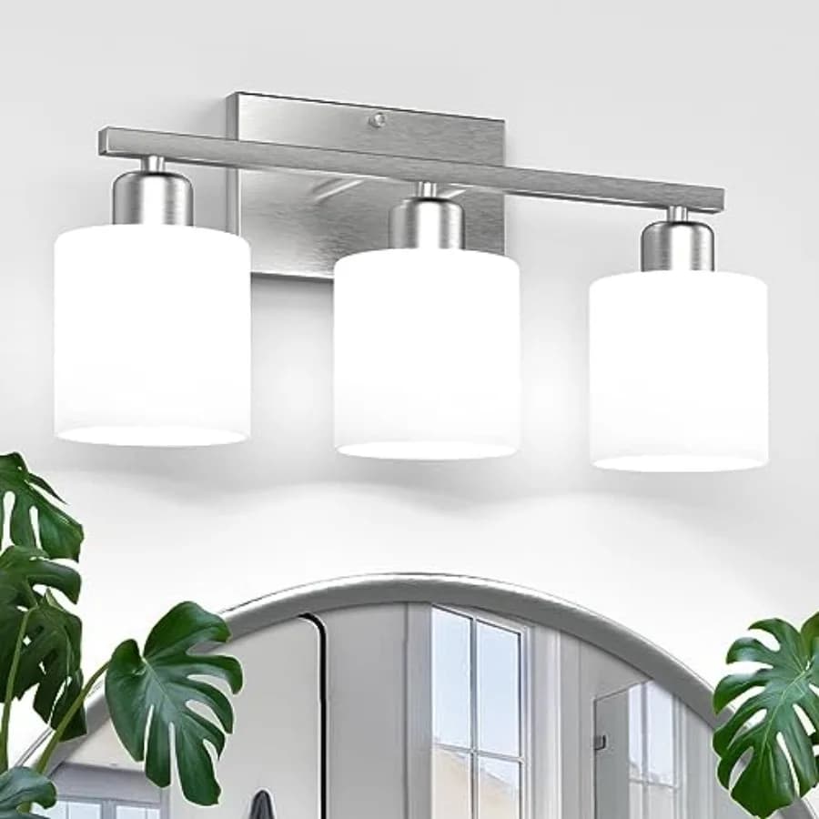 Lampade da bagno sopra il specchio in nichel spazzolato, luci da bagno a 3 luci antiruggine, applique moderne da parete da 18 pollici E26 B