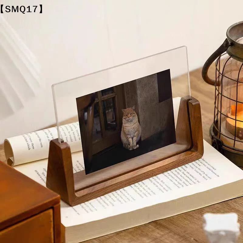 Walnut/Beech Creative Photo Frame Acrylic U Shape Transparent Frame Desktop Wood Wedding Pictures Frame Decor【SMQ】
