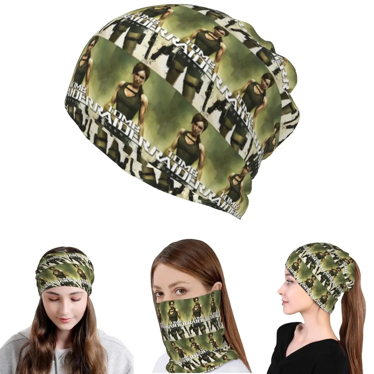 Tomb Raider Lara Croft Games Angelina Jolie Rise Reboot Croft Manor Bandana Neck Gaiter Wrap Scarf Cycling Scarf Beanies Hat
