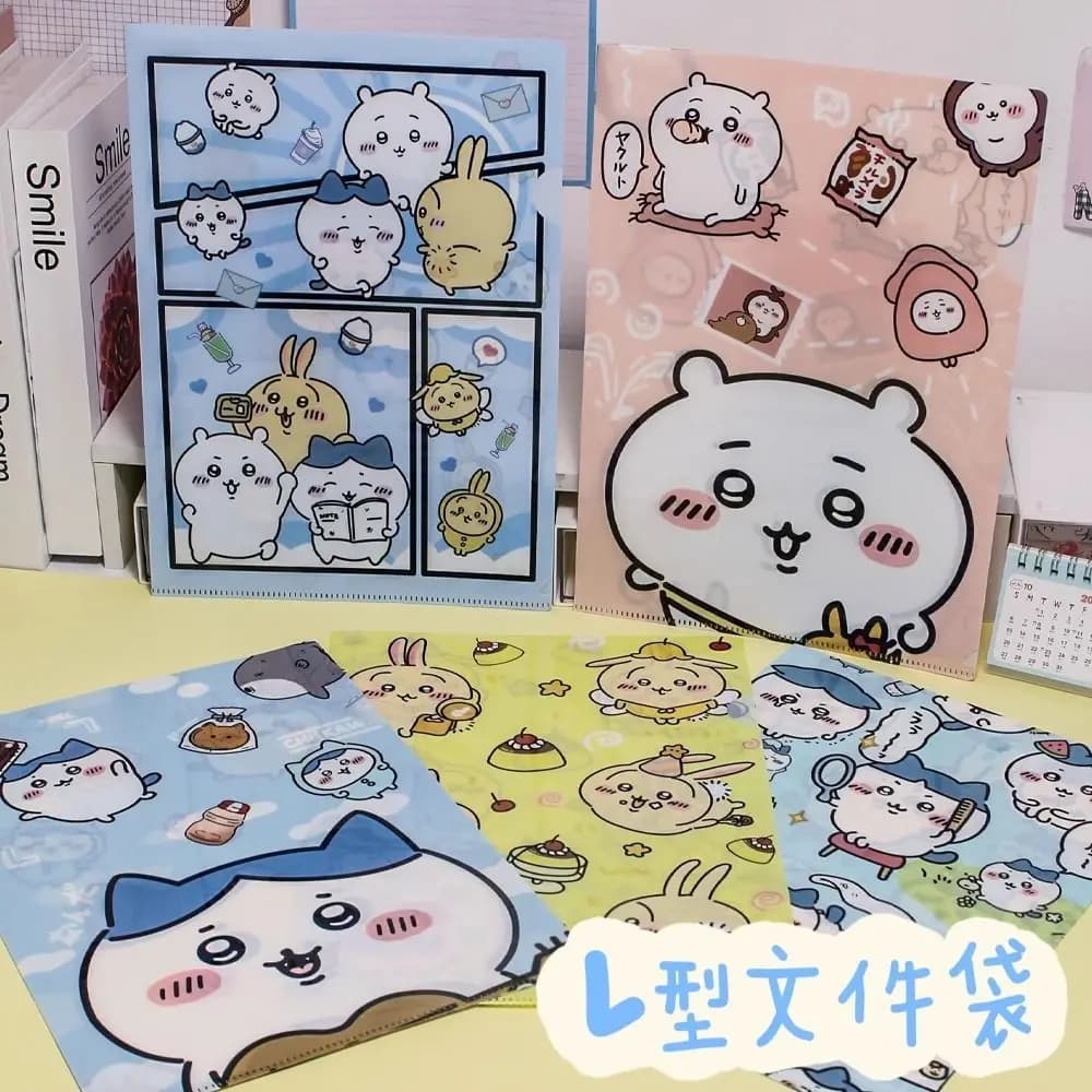 Cute Momonga Chiikawa A4 L-shaped folder Office specific Test paper storage book Cartoon Rakko Kurimanju Large capacity file bag
