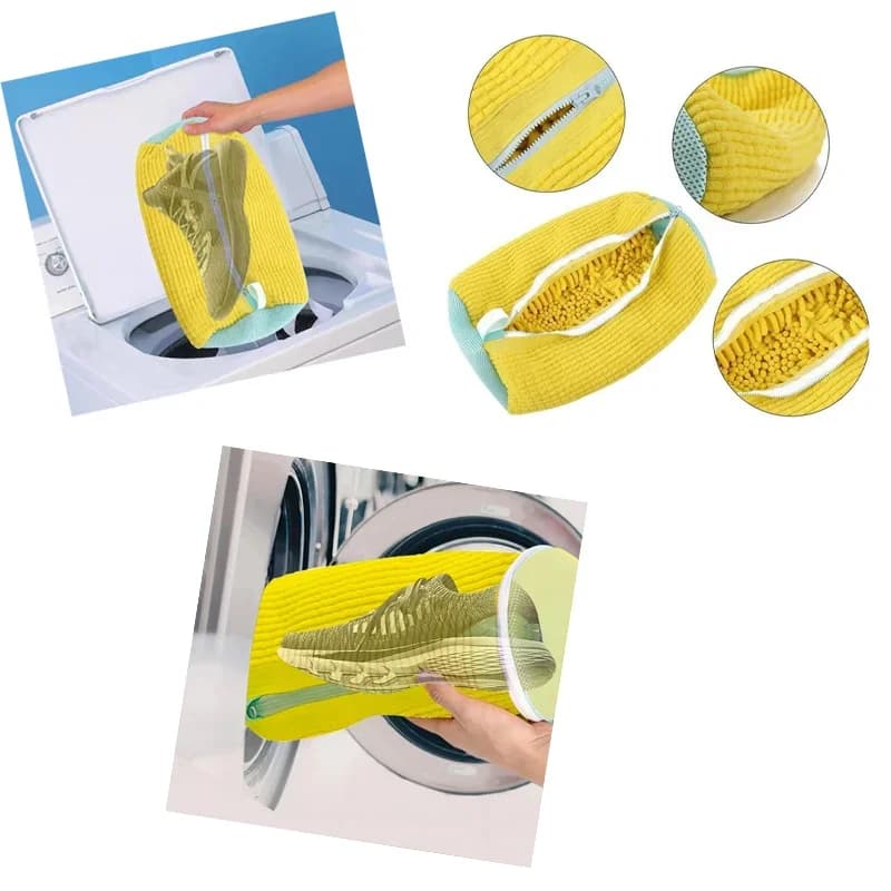 Sacchetto per lavaggio scarpe in poliestere resistente con tracolla regolabile, protezione in fibra morbida per lavaggio in lavatrice, asciugatura e conservazione