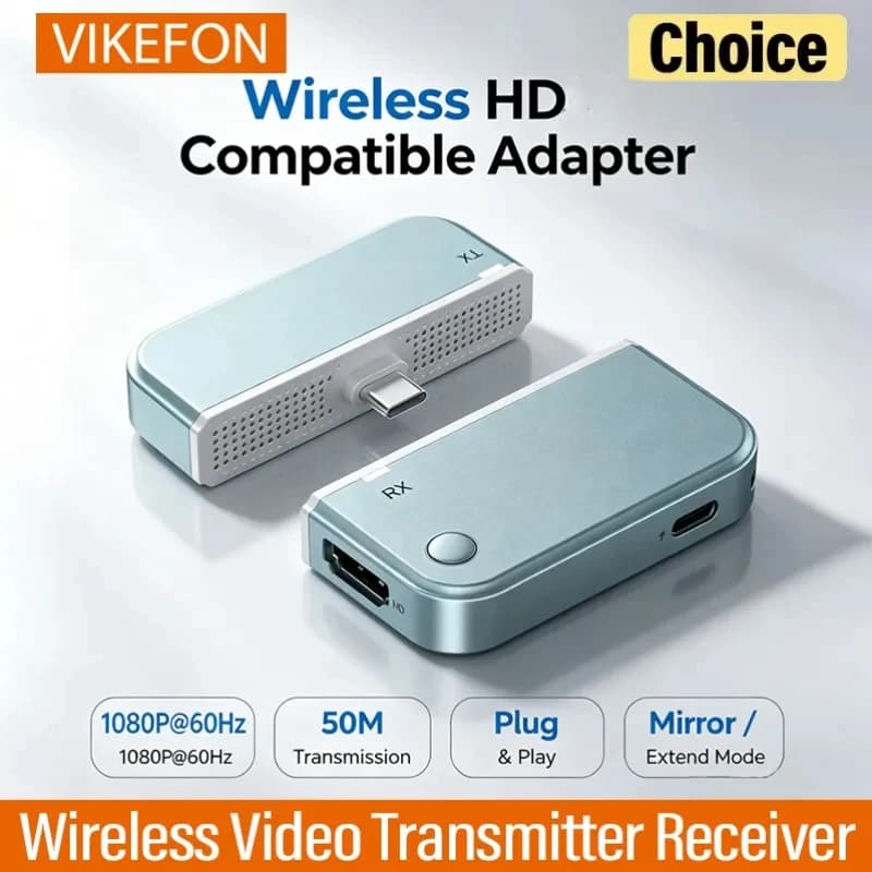 50M Wireless HDMI-Compatible Transmitter Receiver 1080P 60Hz Screen Mirroring Dongle Plug&Play for Laptop Phone TV Projector