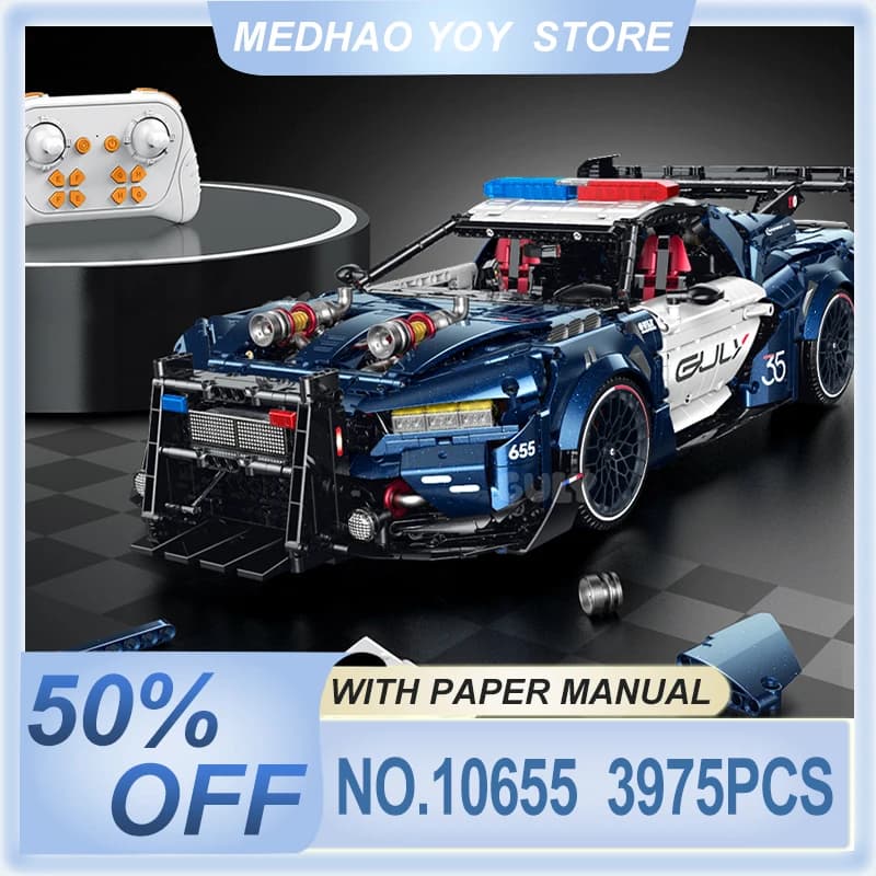 Serie Supercar Creativa 1:8 Auto della Polizia Telecomandata in Blocchi GULY 10655 Modello di Veicolo Urbano Fai-da-Te Giocattolo Regalo di Compleanno per Ragazzi
