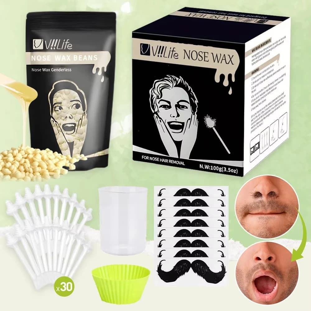 Viilife Kit per ceretta Fagiolo di cera Kit portatile per cera per naso indolore per uomo Donna Set di cera per depilazione del naso Pulizia dei peli del naso senza carta