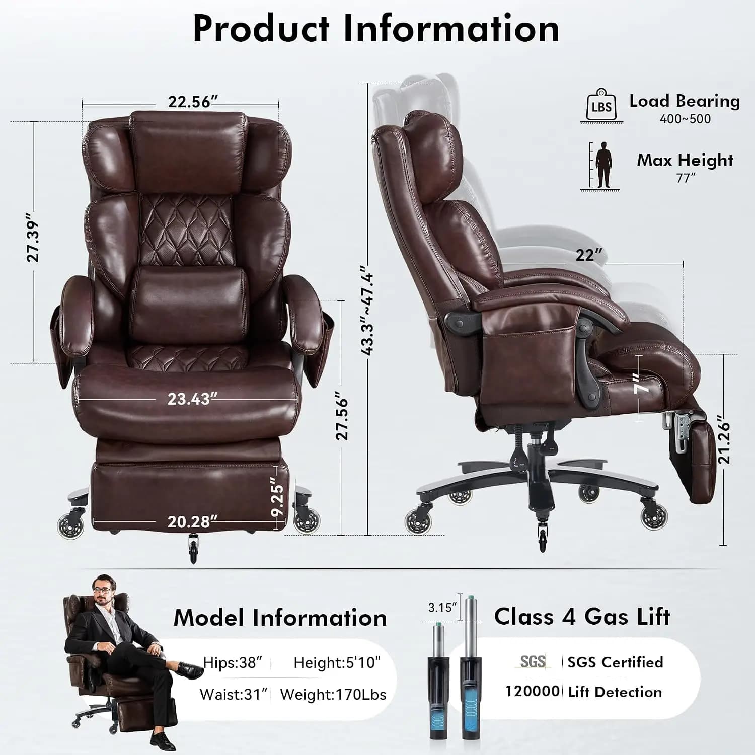 Big & Tall Ergonomic Office Chair with Footrest, Massage Cushion, Heavy Duty Lumbar Support Executive Desk, Custom