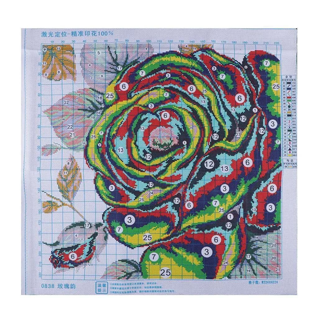Rose Flower Stamped Cross Stitch Kit Complete Embroidery Set 60x60cm for Beginner Craft Projects
