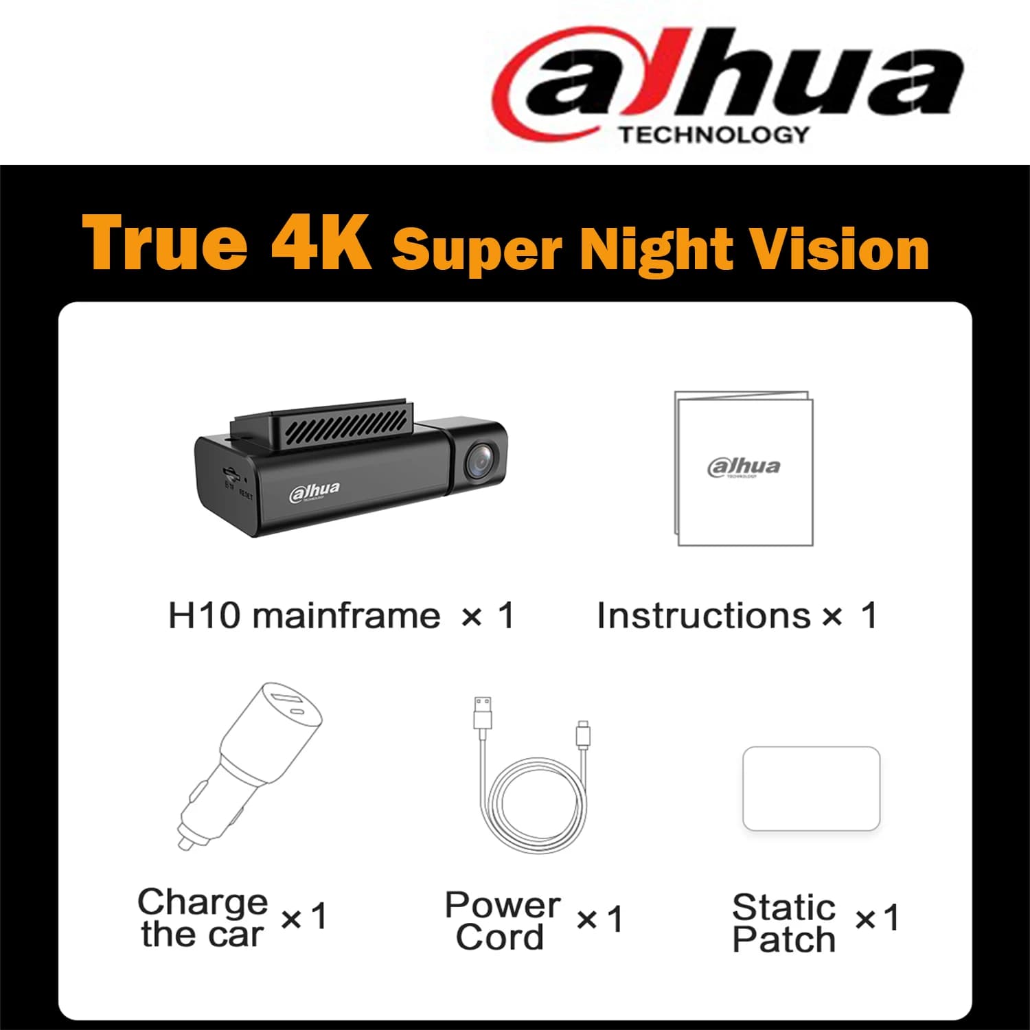 Dahua True 4K Dash Cam H10, with flagship image sensor, front and rear, super night vision, parking mode, ADAS, loop recording