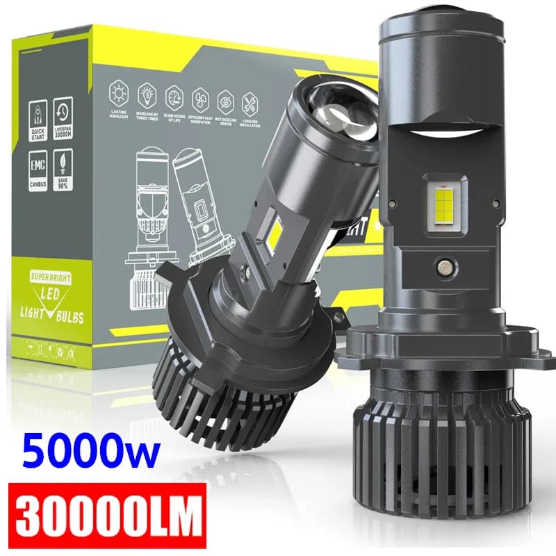 2 pz H4 Proiettore LED Mini Lente Lampadine per fari per auto Proiettore Bi-LED Fascio alto e basso 130 W Turbo Fan H4 LED Faro LHD 12 V 24 V