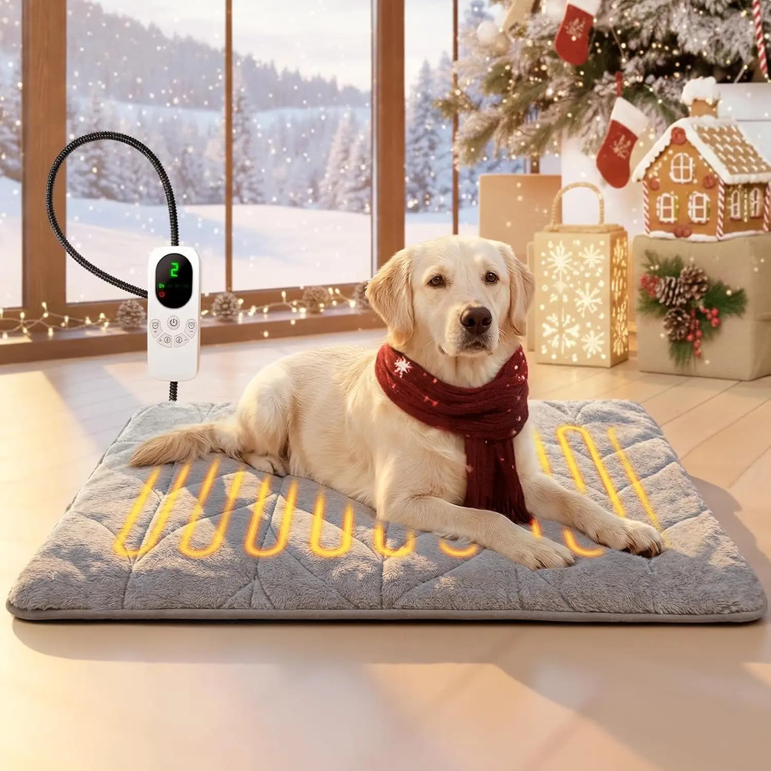 Tappetino riscaldante per animali domestici a temperatura regolabile con timer, letto riscaldato impermeabile per cani di taglia grande e gatti da interno
