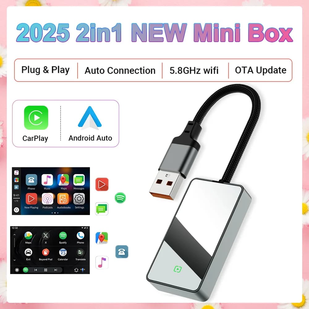 2in1 NUOVO Wireless CarPlay Android Auto Adattatore Smart Mini Box Plug And Play WiFi Connessione rapida Universale Per Audi Toyota ecc.