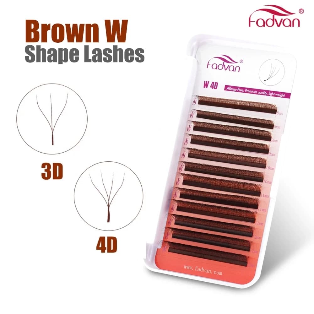 FADVAN Marrone 3D/4D W Forma D Curl Fales Ciglia Naturale Impermeabile Durata Brasiliano Premade Ventole Estensione Ciglia