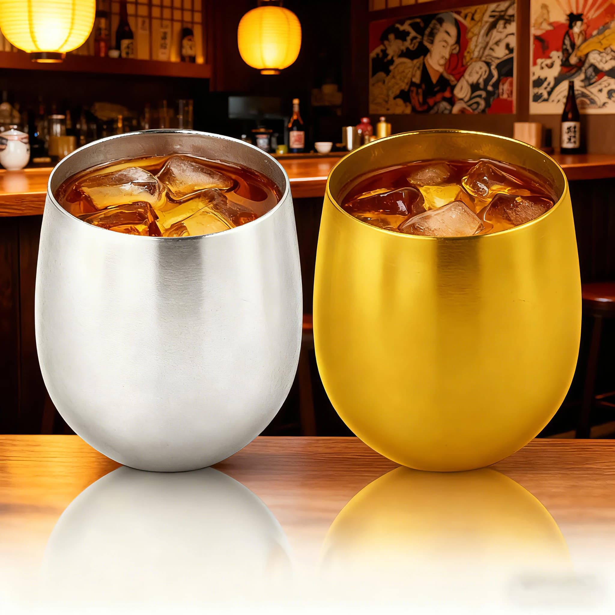 Set di tazze da birra in alluminio stile giapponese da 350 ml, tazza riutilizzabile in oro e argento per birra, acqua, succo, campeggio all'aperto, uso per feste