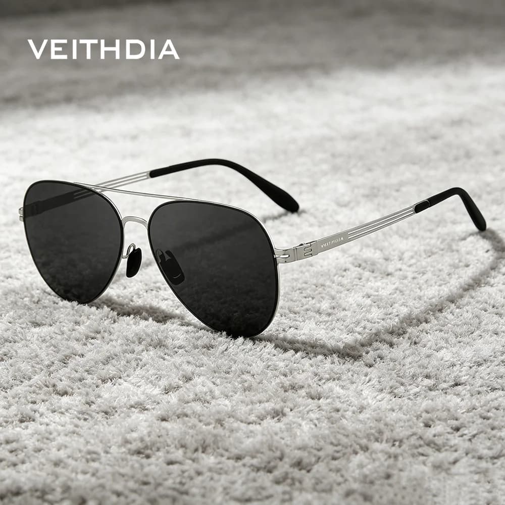 VEITHDIA Fashion Nylon Pilot Sunglasses Stainless Steel Frame Polarized Lens UV400 Outdoor Driving Glasses For Men Women V82FA11