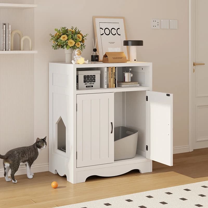 Premium Modern Luxury Wooden Hidden Cat Litter Box Enclosure Multifunctional Storage Sideboard & Pet Cabinet for Living Room