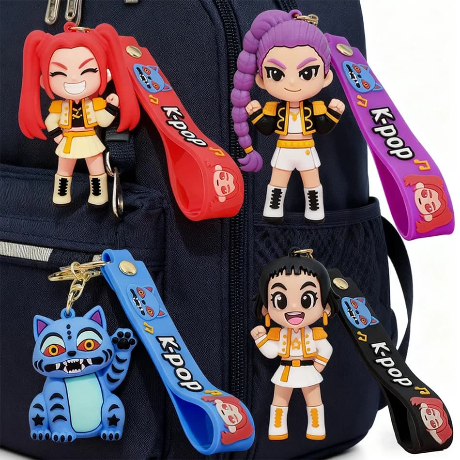 KPOP 4-piece Keychain, Keychain with PVC figure with tiger character, Harajuku style cute keychain for children and fans, Christmas gift