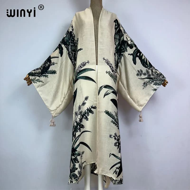 WINYI kimono Africa boho fashion print beach swimwear 2023 Cardigan elegante sexy Holiday maxi beach wear costume da bagno abito da sera
