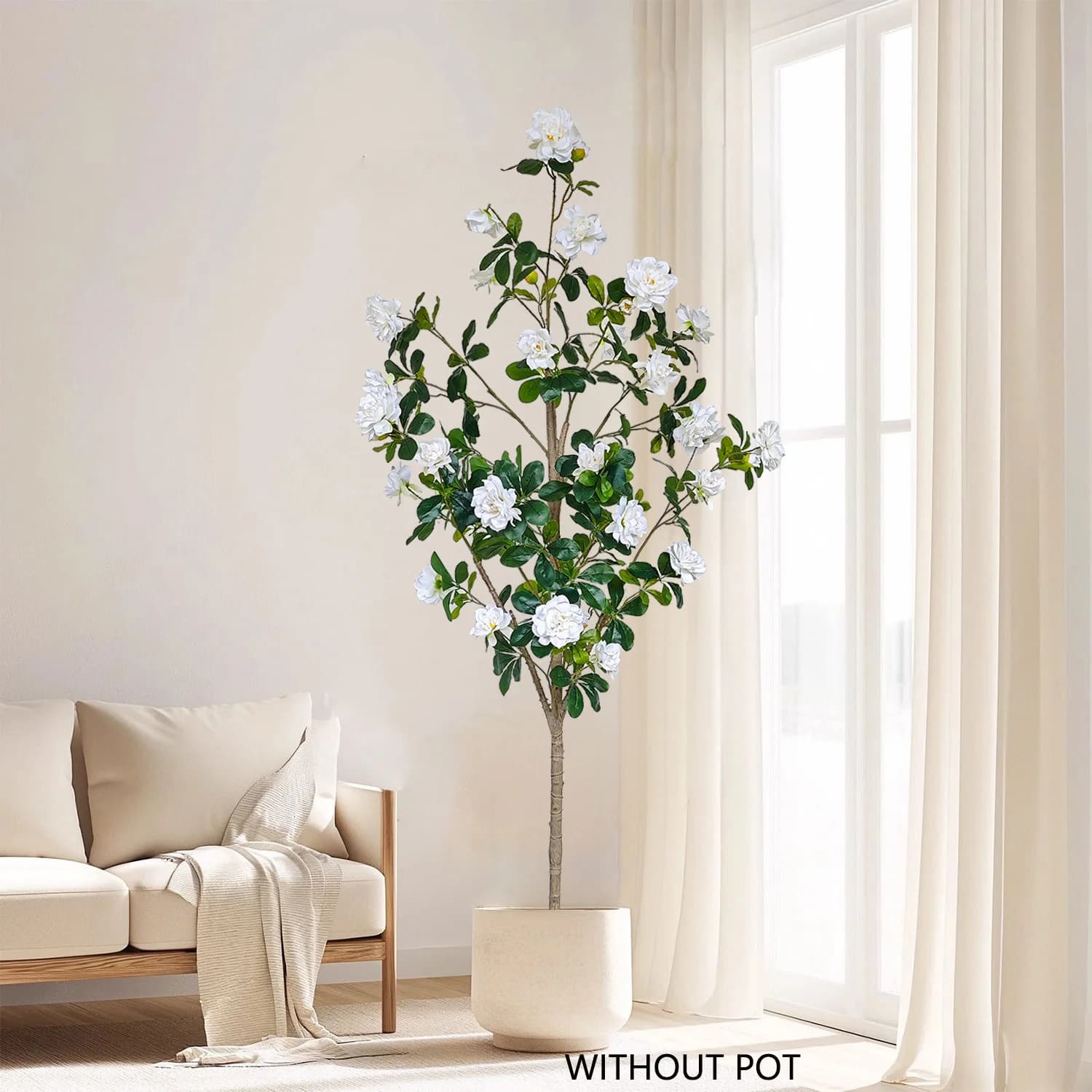 1.3/1.8M Tall Peony Tree Potted Silk Flower Floor Plant Lifelike Artificial Shrub for Living Room Shop Window Landscape Decor