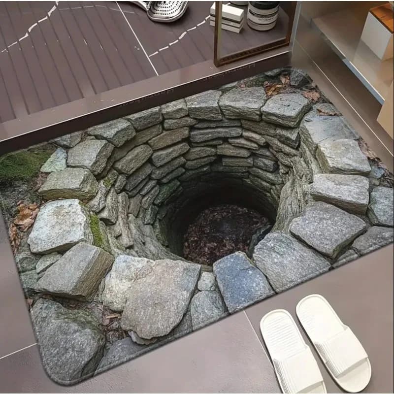 Comfortable Visual Illusion Door Mat with Stone Wall Bathroom Floor Mat Suitable for Bedroom and Living Room Entrance Carpets