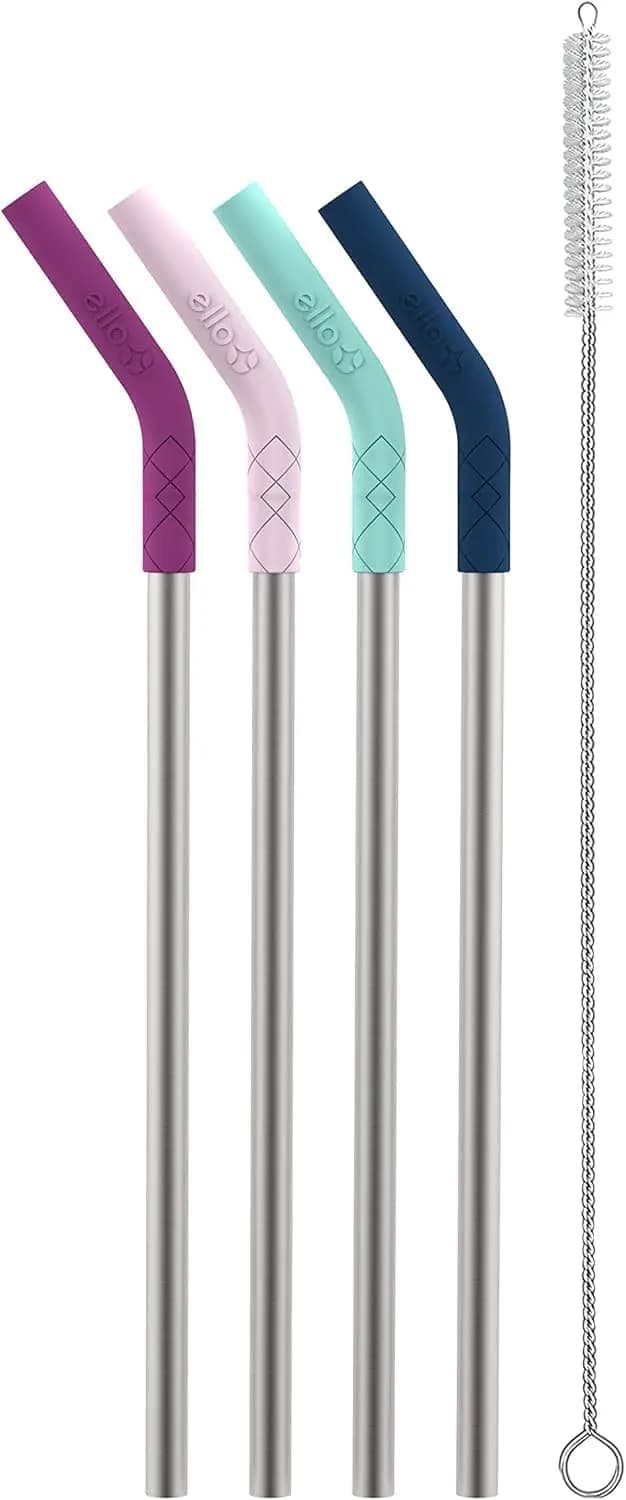 Set of 4 Stainless Steel Reusable Candles with Silicone Tips, Dishwasher Washables, Without BPA, Includes Cleaning Brush