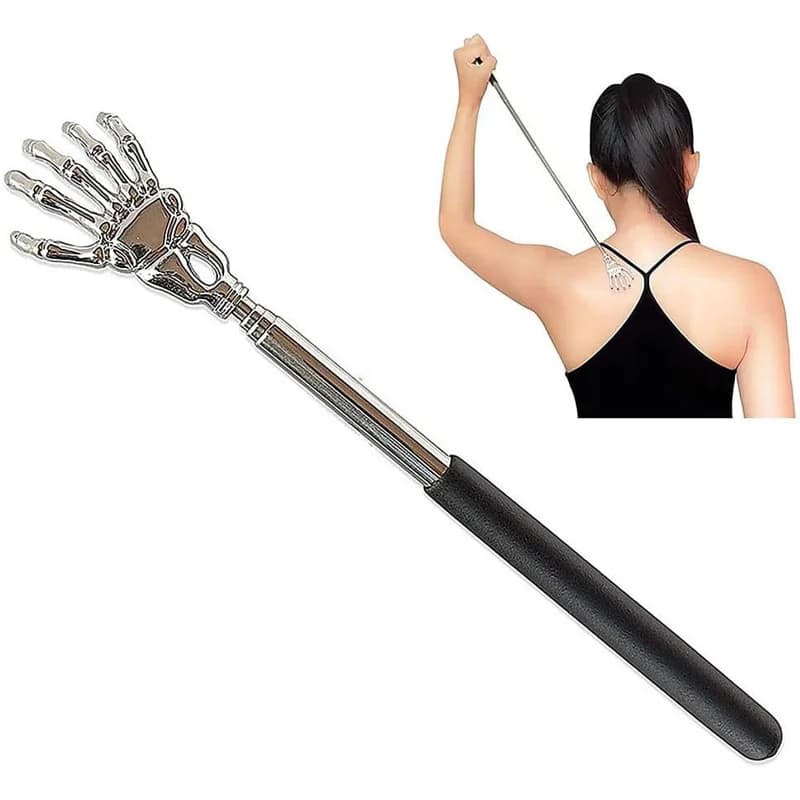 Massaggiatore per schiena telescopico Skull Palm con manici in gomma, strumento divertente e innovativo per la decompressione, bastone per massaggio manuale.