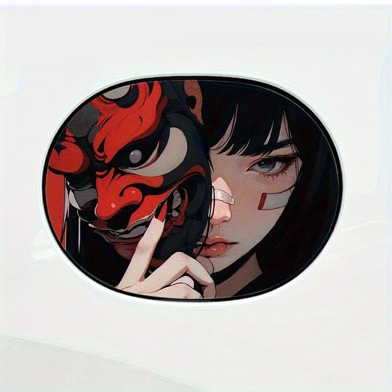 1PC Anime Girl Oni Mask Adesivo in vinile impermeabile per auto, moto, casco, laptop, decorazione per bici