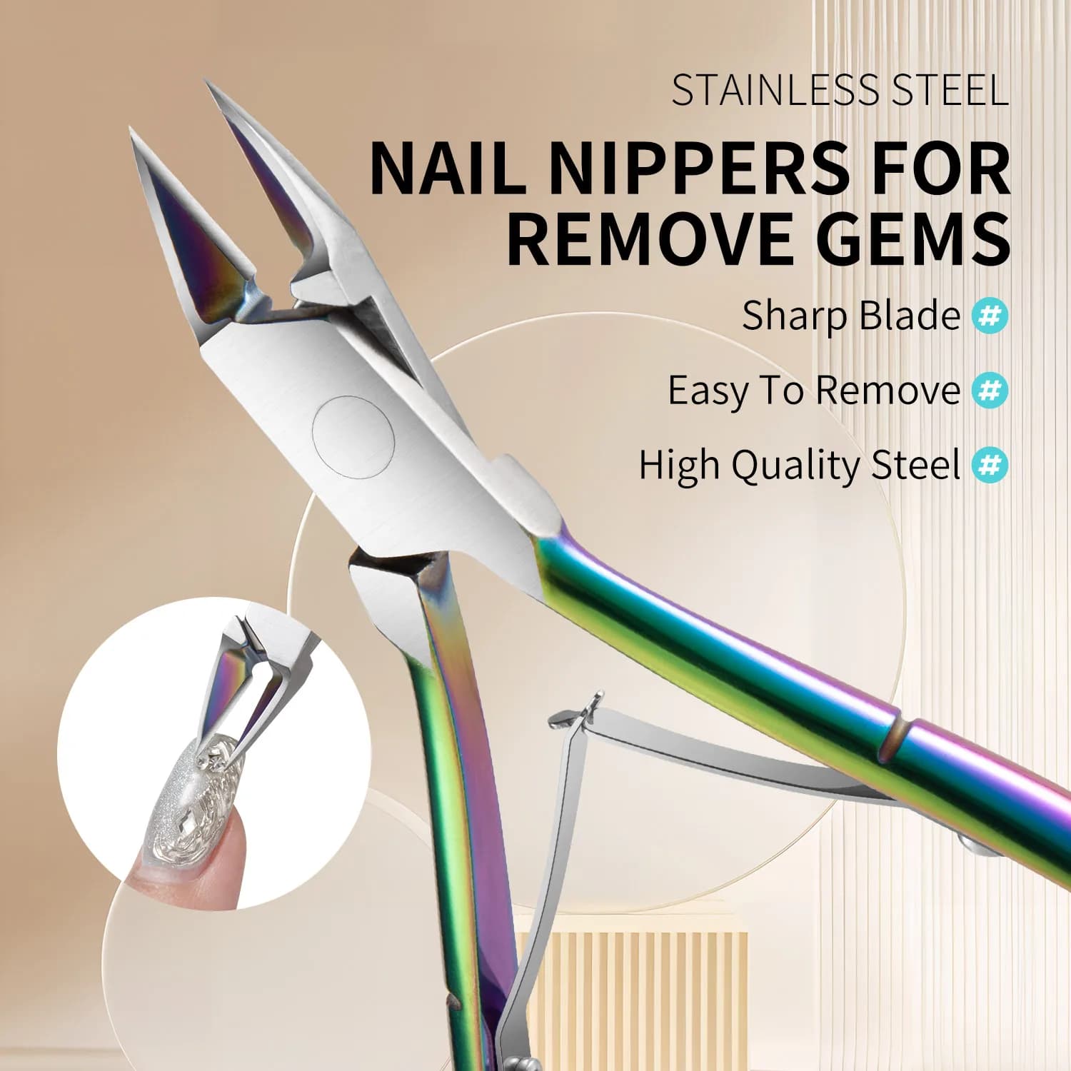 Stainless Steel Manicure Nail Ornament Remover Pliers Rhinestones Gems Removal Nail Tool Nail Unloading Nippers Chain Scissors