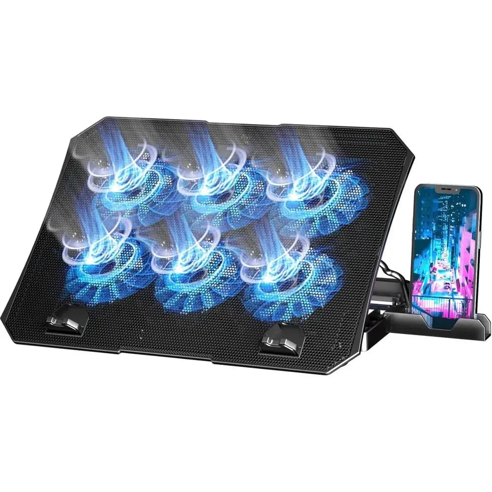 15.6 Inch Laptop Cooling Pad with 6 Fans and Blue LED Lights, USB Powered Cooling Stand