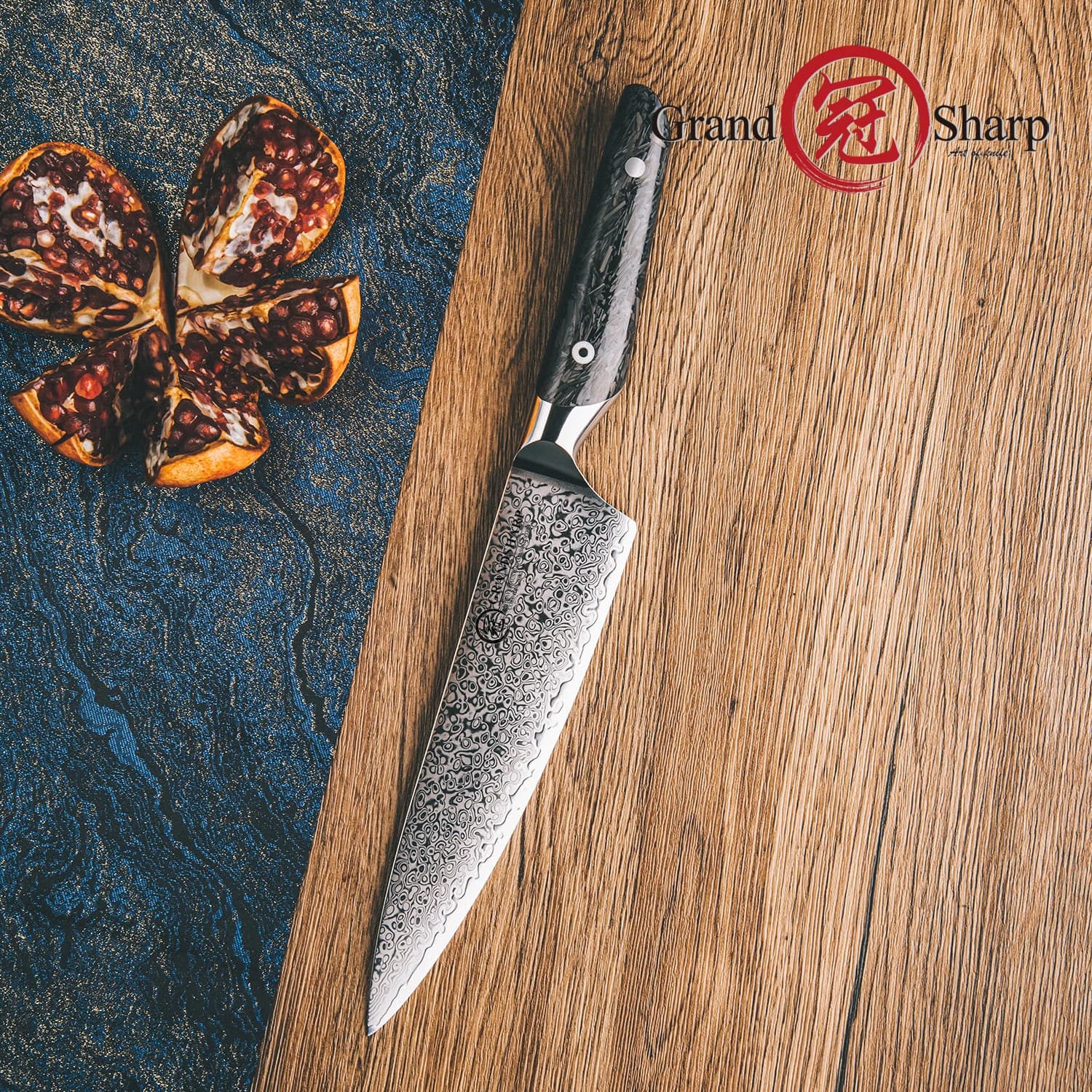 Chef knife Grandsharp 8" 67 layers AUS-10 Damascus steel kitchen knife Black resin carbon fiber knife for chef gift