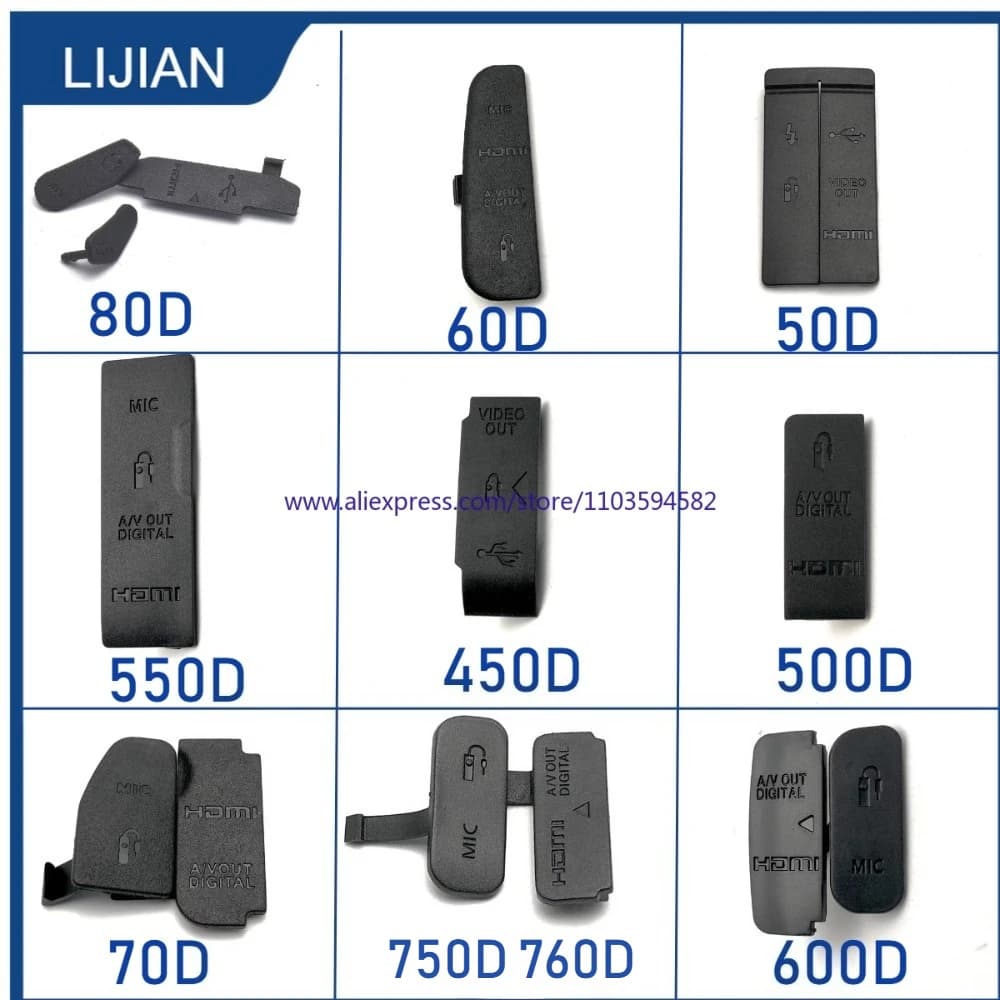 Coperchio Inferiore in Gomma USB HDMI con Ingresso Microfono e Uscita Video per Fotocamere Canon EOS 50D 60D 70D 80D 400D 450D 500D 550D 600D 750D