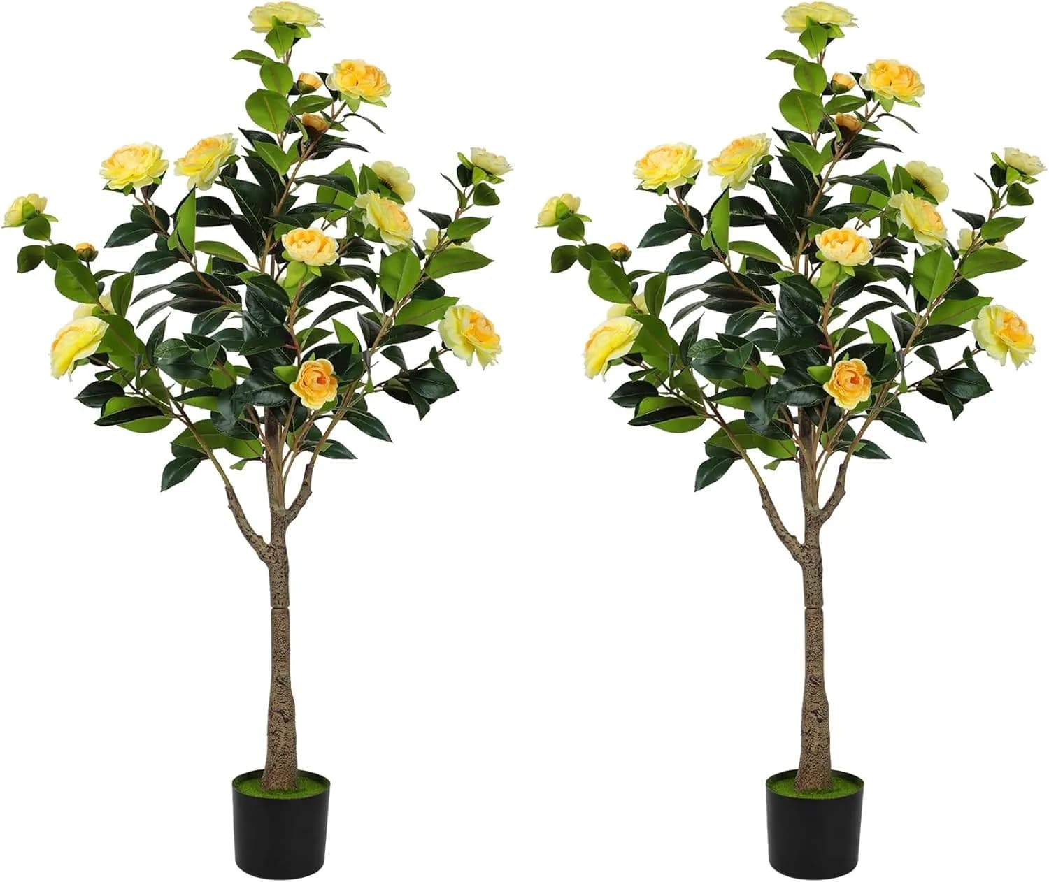 2 Fin Plants, 120 cm Artificial Camellia Tree for Home Decoration and Living Room