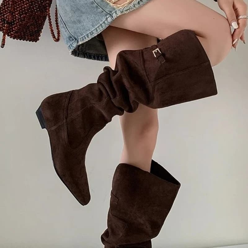 Women's High Boots Over Knee Boots Low Boots Suede Shoes Signed Comfortable Shoes 2025 Winter Suede Leather Dress Brand Goth Mujer Chelsea Botas