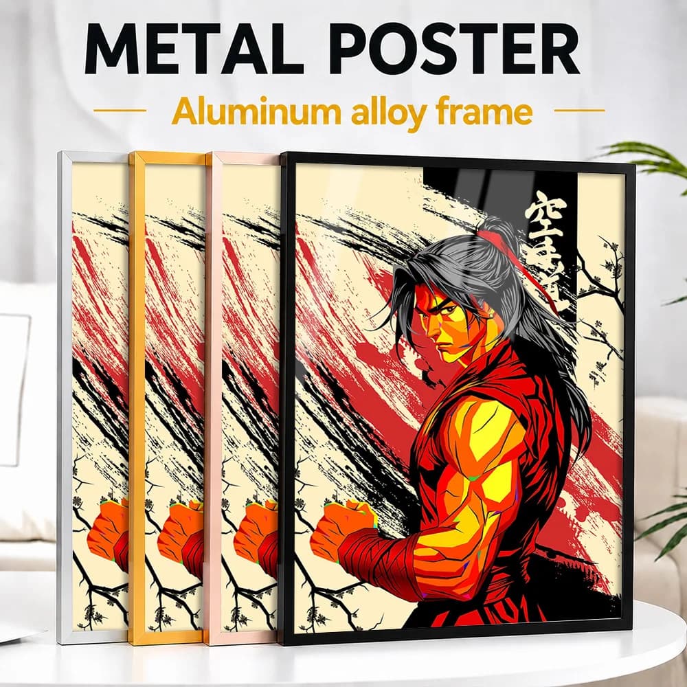 Martial Arts Warrior Digital Framed Metal Print Customized Photo High Contrast Style Wall Art For Dojo Thoughtful Fighter Gift