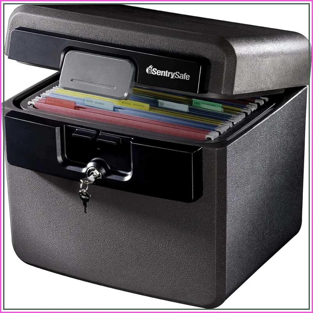 Fireproof and Waterproof Safe Box, Document File Folder with Key Lock, 14.3x15.5x13.5 inches