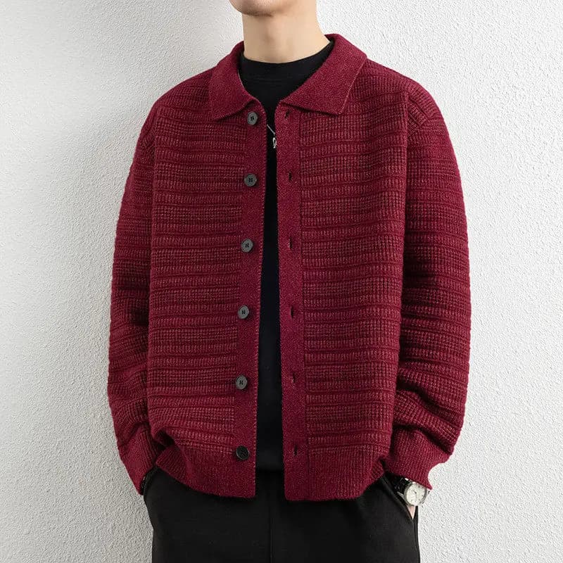Autumn Winter Men's Turn Down Collar Sweatercoat Fashion Knitted Cardigan Men Solid Color Warm Casual Knit Sweater Jackets Coat